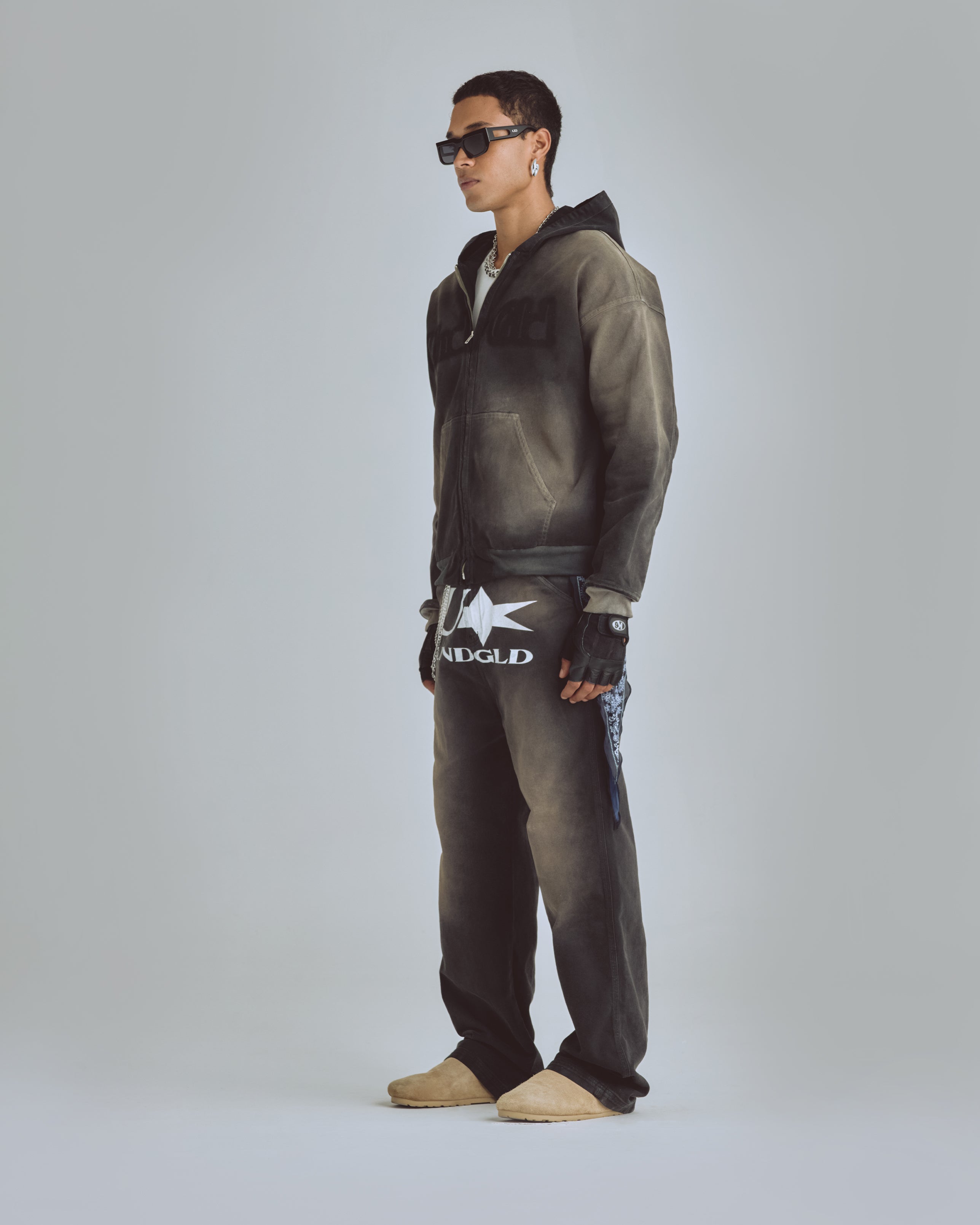 AGNUS DEI UNDRGLD STENCIL HOODIE JACKET DIRTY BLACK