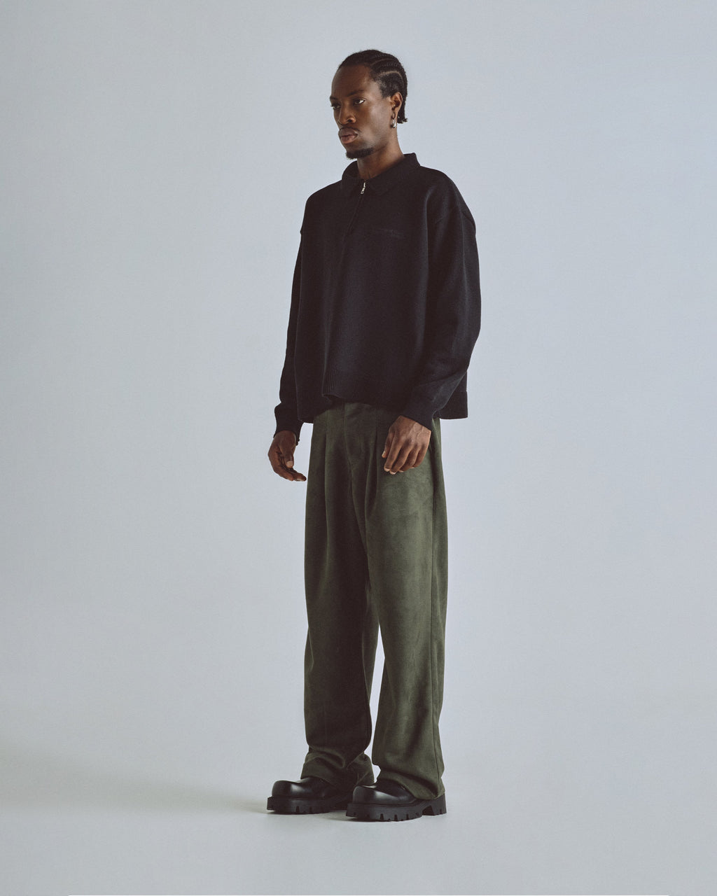 UNDERGOLD BASICS KNIT ZIP UP LONG SLEEVE POLO SHIRT BLACK