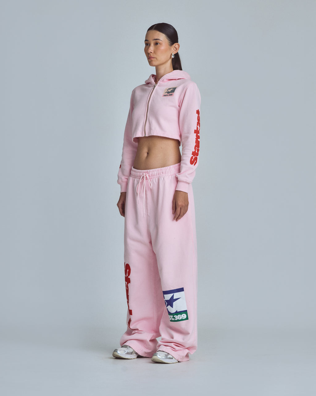 UNDERGOLD W STARDUST SYMBOL SLIM FIT ZIP UP CROPPED HOODIE PINK