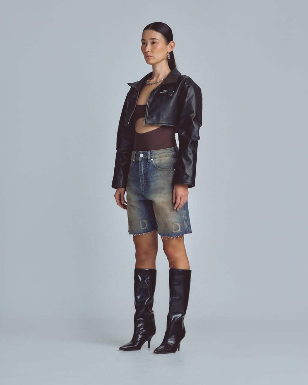 UNDERGOLD W BASICS UNDERGOLD DESIGN STUDIO CROPPED LEATHER JACKET BLACK