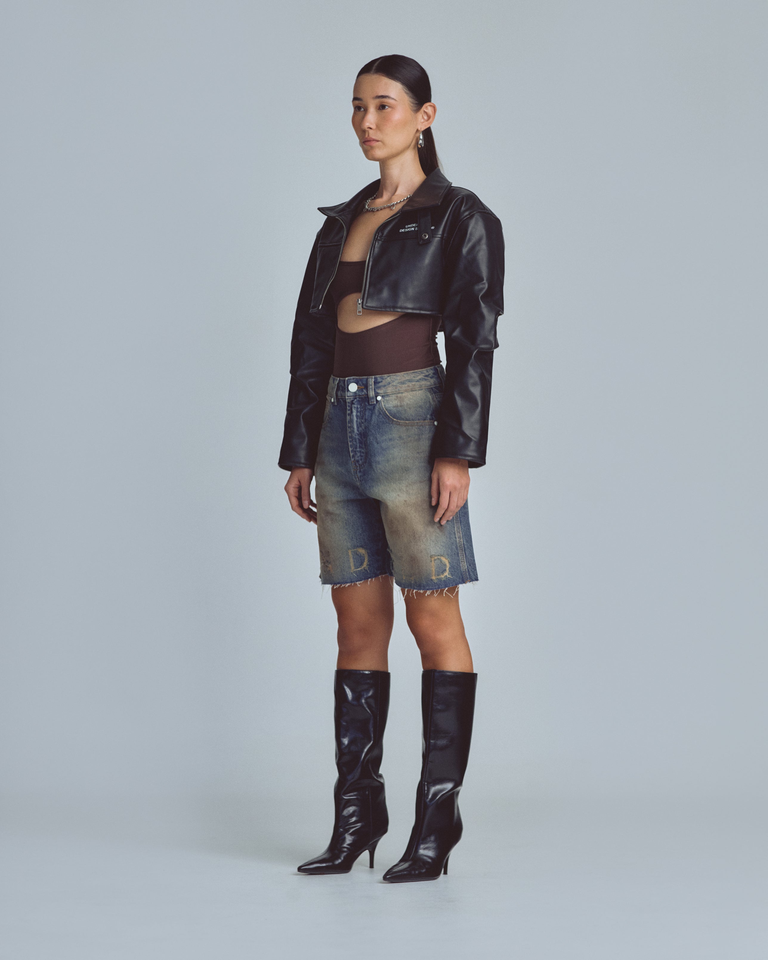 UNDERGOLD W BASICS UNDERGOLD DESIGN STUDIO CROPPED LEATHER JACKET BLACK