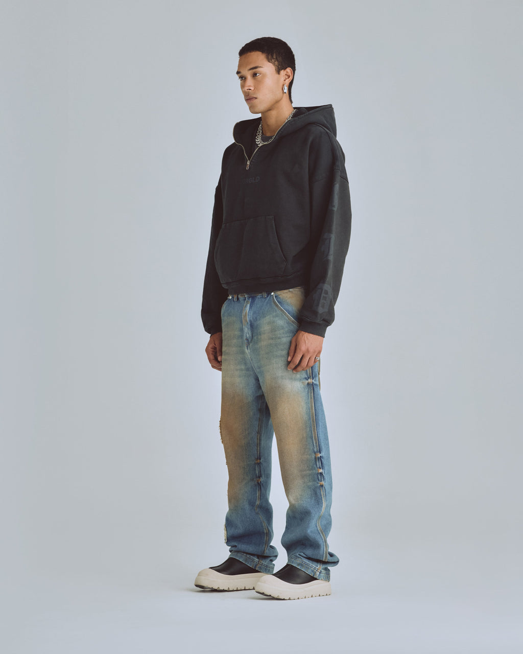 UNDERGOLD AGNUS DEI GOTH BOXY FIT HALF ZIP UP HOODIE VINTAGE BLACK