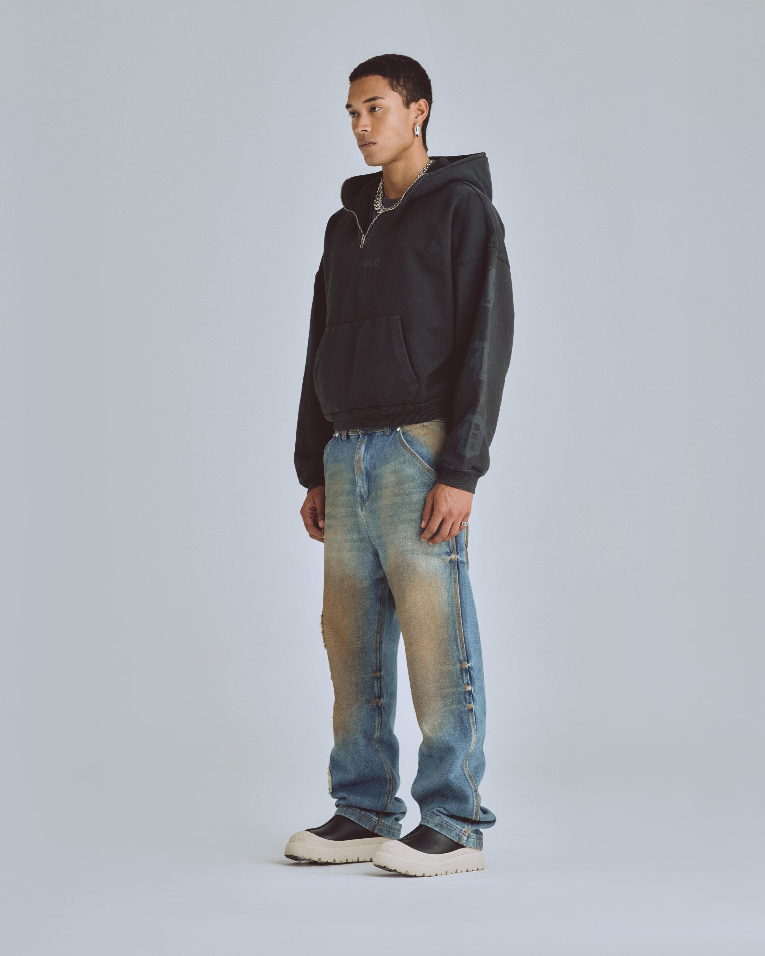 UNDERGOLD AGNUS DEI GOTH BOXY FIT HALF ZIP UP HOODIE VINTAGE BLACK