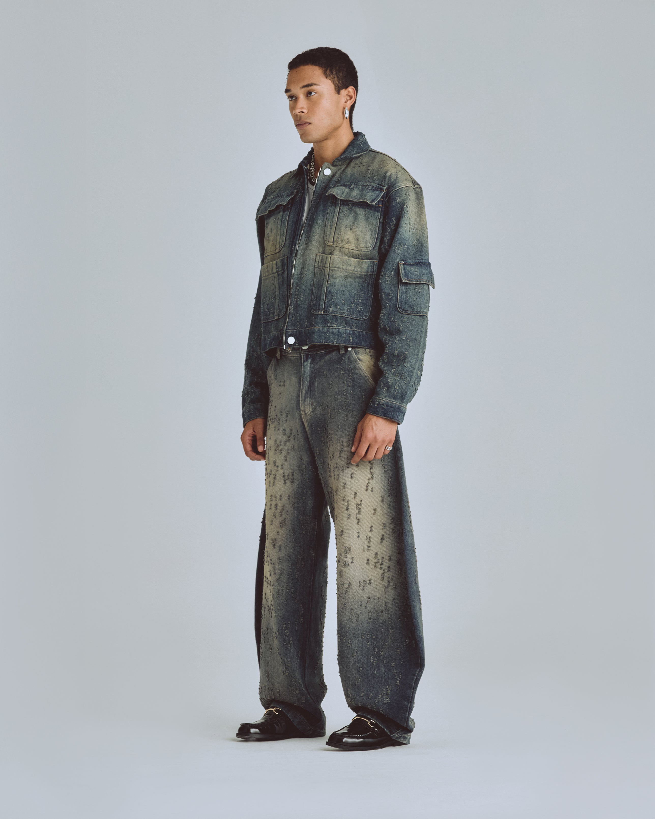 AGNUS DEI U RIPPED BARREL JEAN DIRTY BLUE
