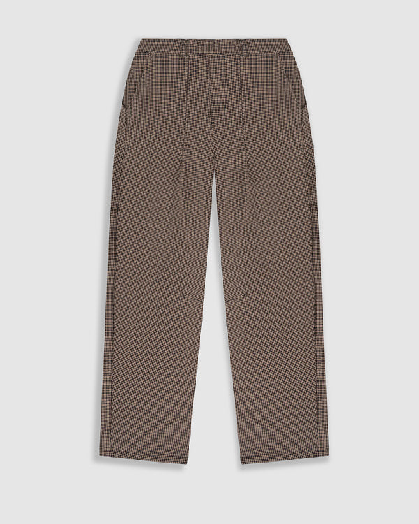 MONOIC - Barrel Fit Houndstooth Trousers - Café
