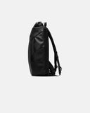 Morral THE FRENCHIE CO Leather Anti-Theft Speed Backpack en cuero italiano negro, vista lateral
