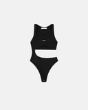 TRUE BOLD-CUT ASYMMETRIC BODYSUIT - BLACK