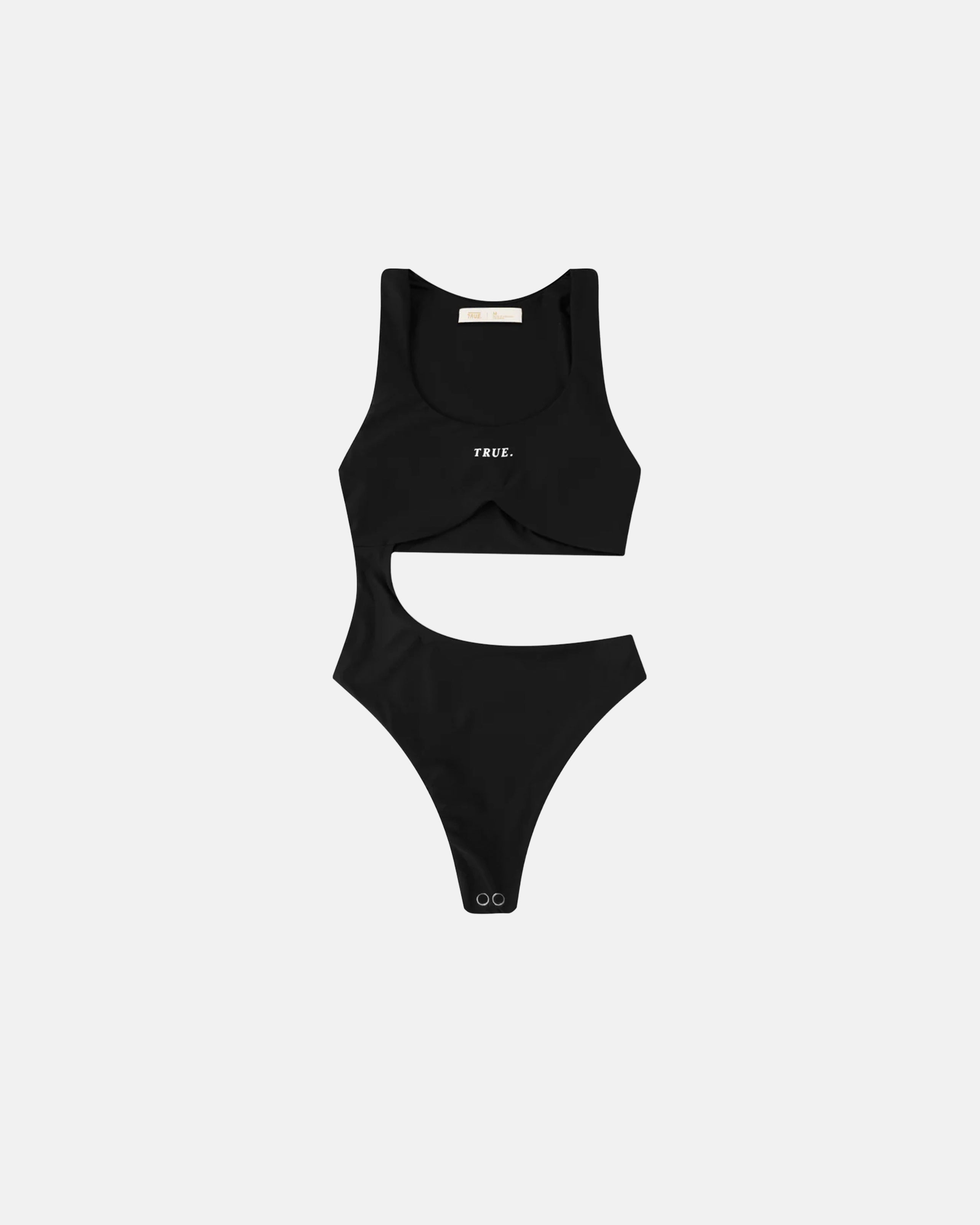 TRUE BOLD-CUT ASYMMETRIC BODYSUIT - BLACK
