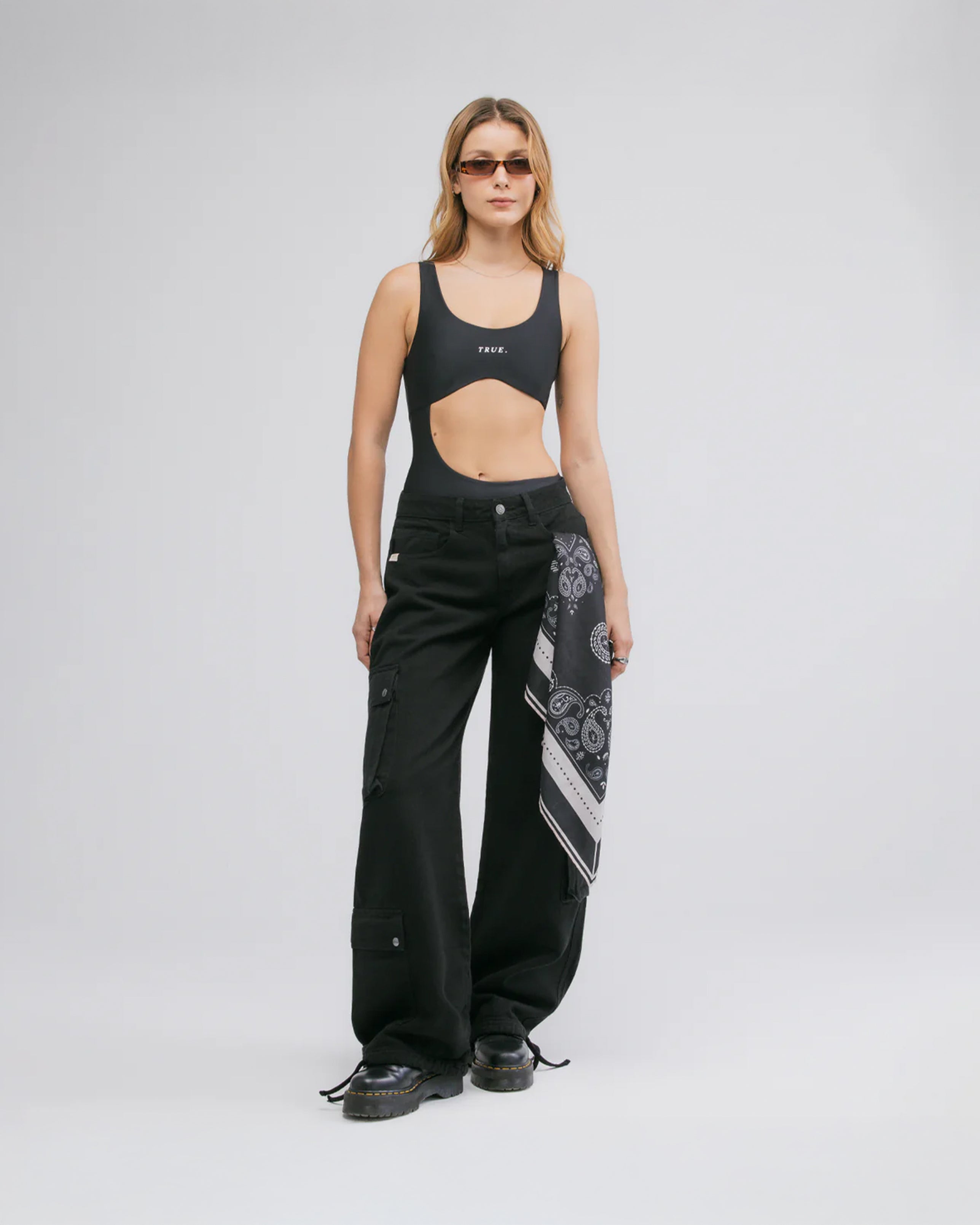 TRUE BOLD-CUT ASYMMETRIC BODYSUIT - BLACK