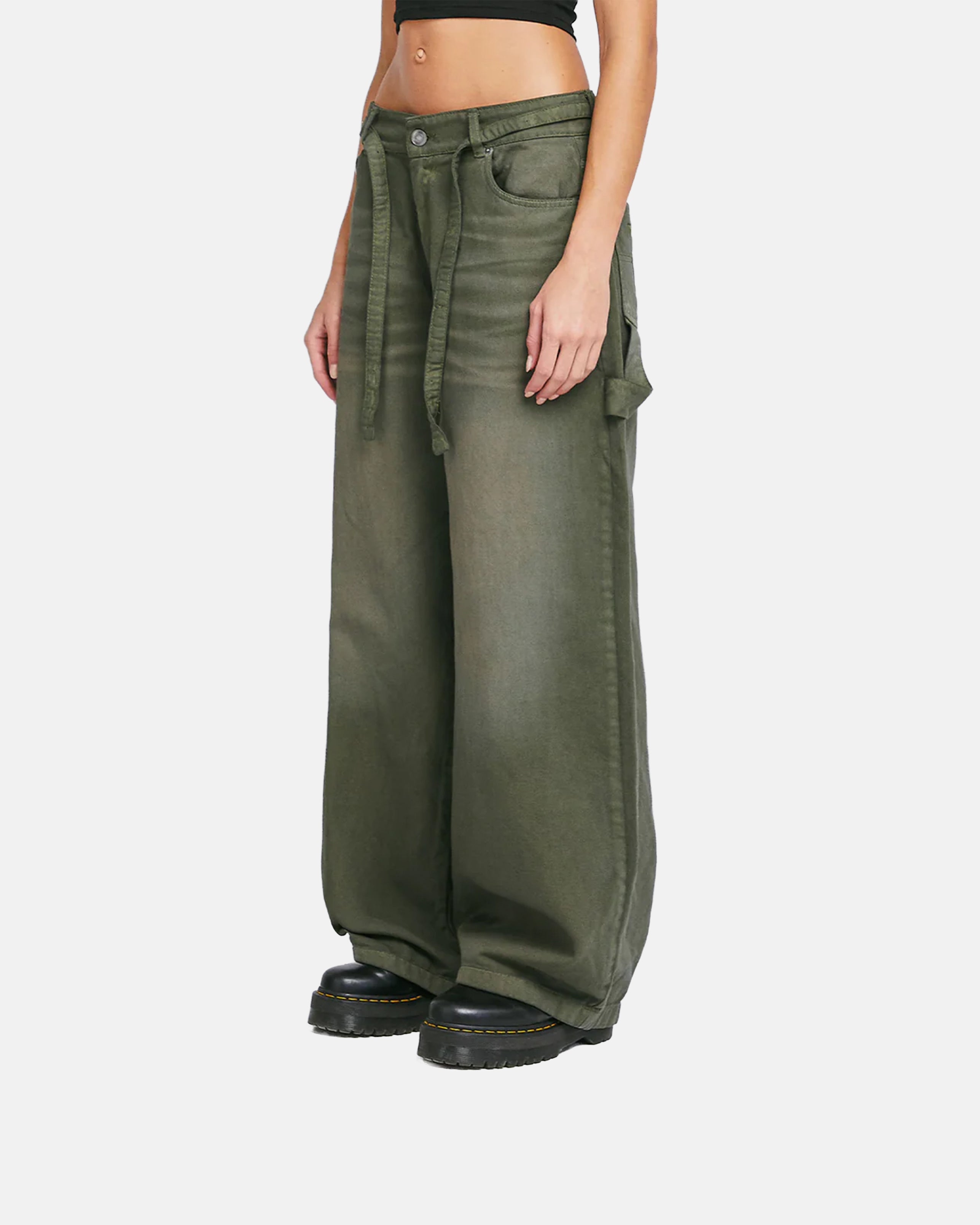 TRUE DIRTY-WASH LOW-RISE PANTS - MILITARY GREEN