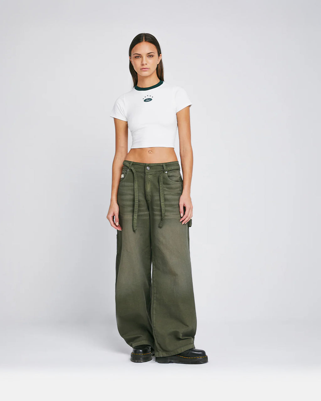 TRUE DIRTY-WASH LOW-RISE PANTS - MILITARY GREEN