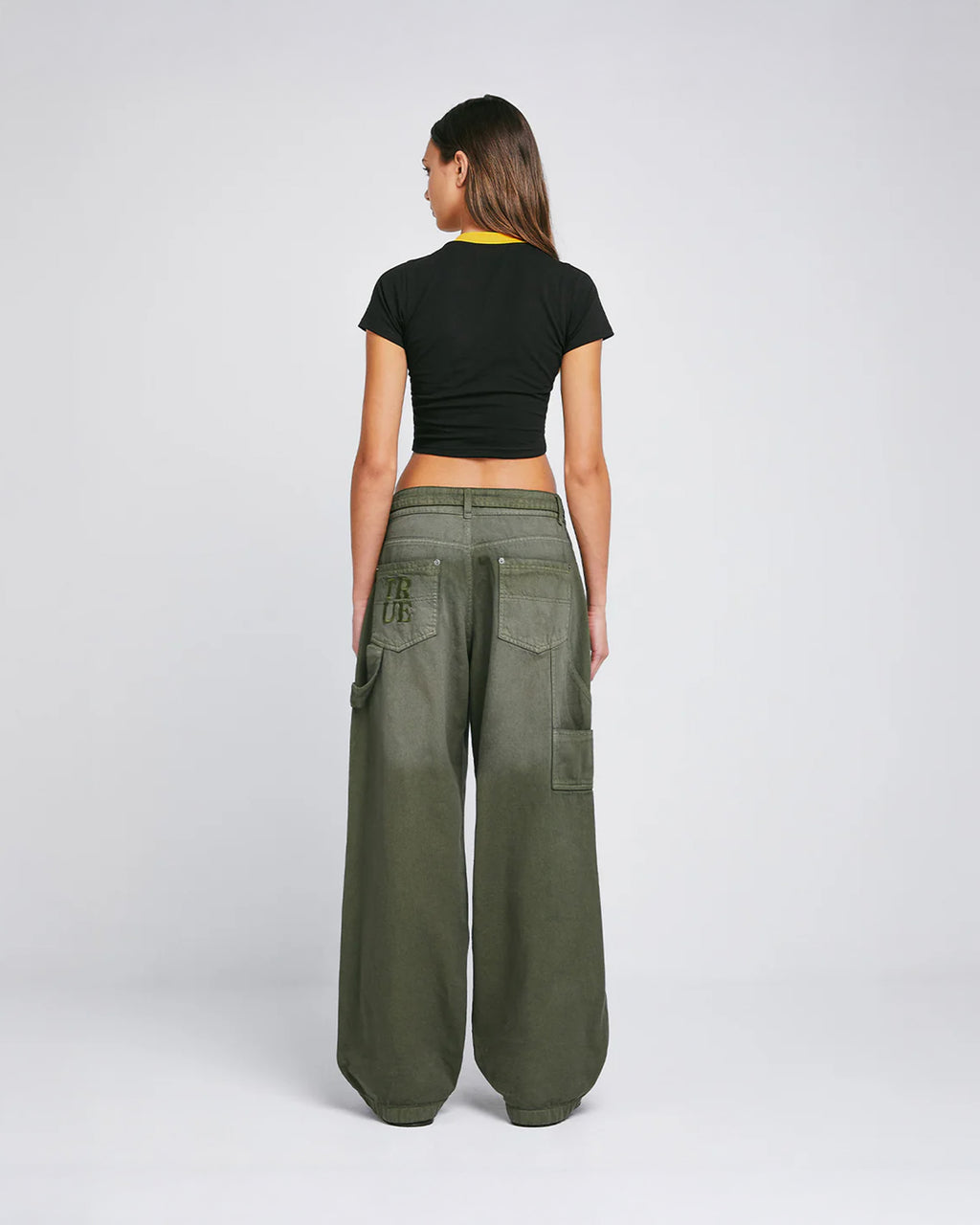 TRUE DIRTY-WASH LOW-RISE PANTS - MILITARY GREEN