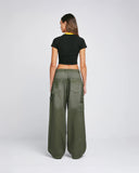 TRUE DIRTY-WASH LOW-RISE PANTS - MILITARY GREEN