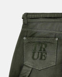TRUE DIRTY-WASH LOW-RISE PANTS - MILITARY GREEN