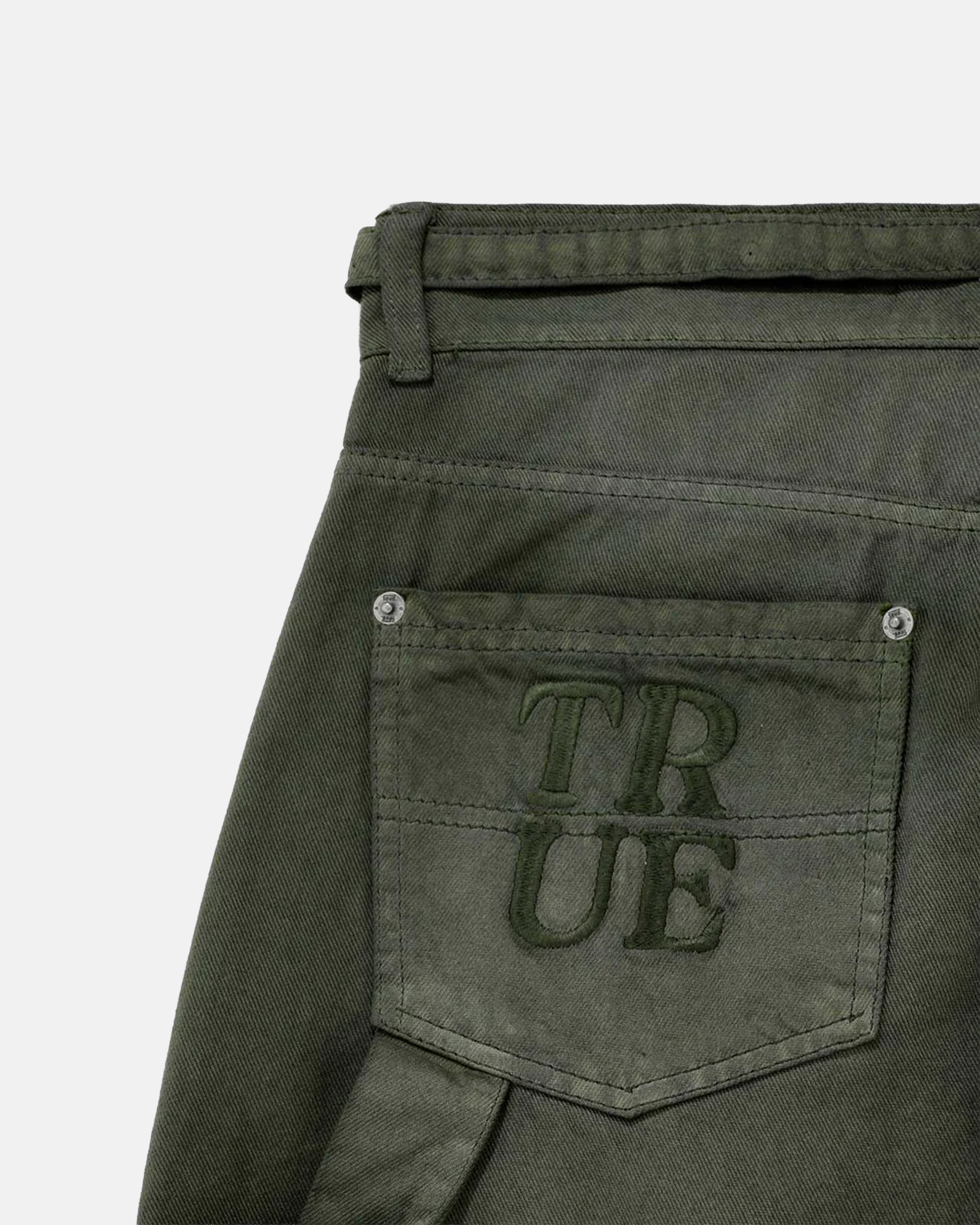 TRUE DIRTY-WASH LOW-RISE PANTS - MILITARY GREEN
