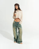 TRUE - Distressed Knit Crop Sweater - Camel