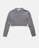 TRUE - Distressed Knit Crop Sweater - Gray