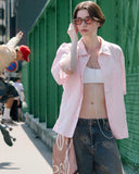 TRUE - True Embroidered Flower Boxy Shirt - Pink