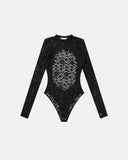 True Floral Lace Bodysuit  Black