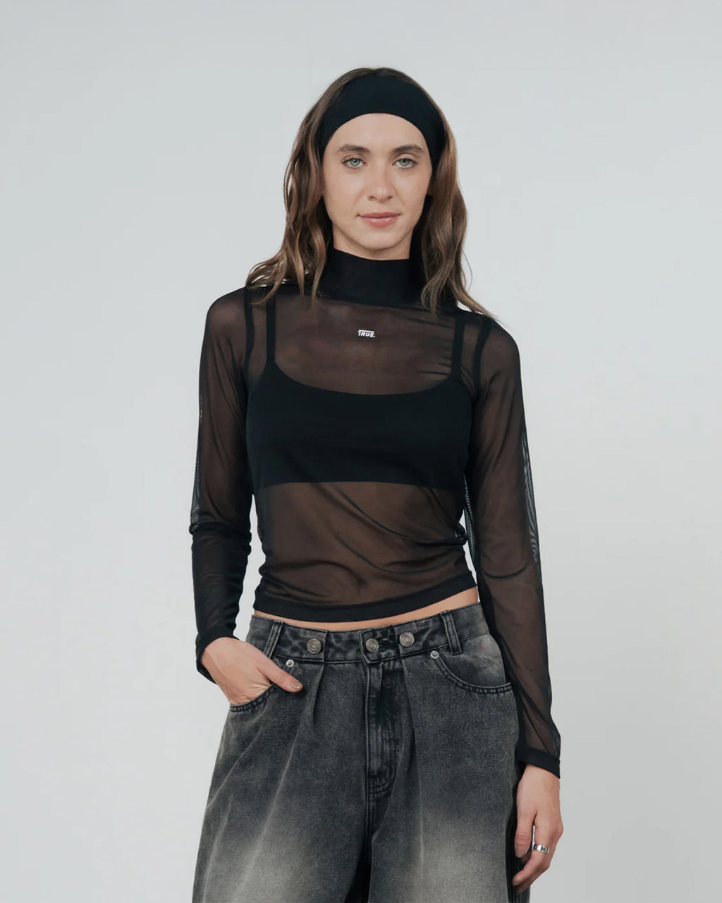 TRUE MESH LS MOCK TEE - BLACK