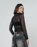TRUE MESH LS MOCK TEE - BLACK