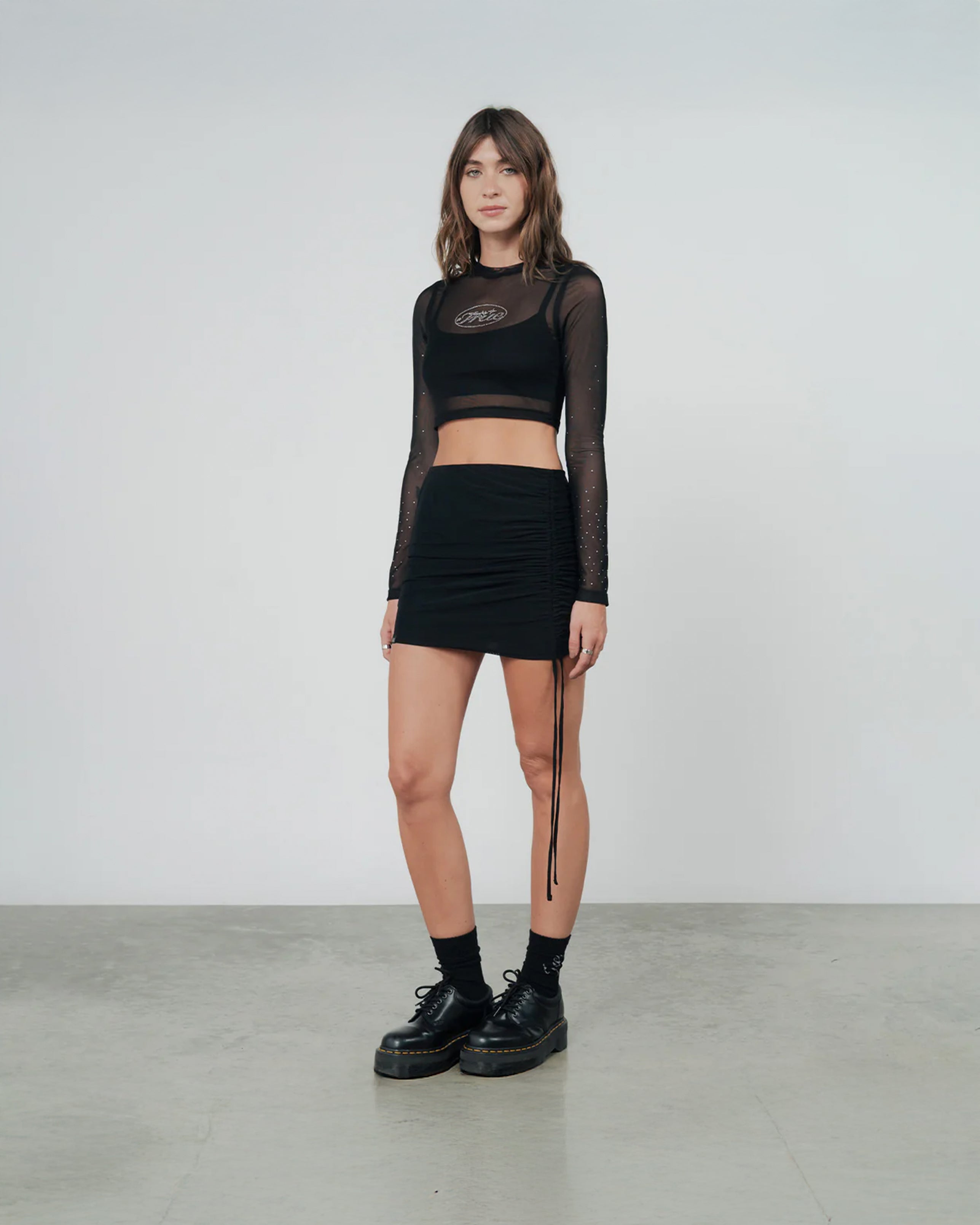 TRUE MESH MINI SKIRT - BLACK
