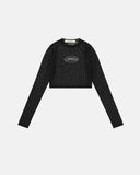 TRUE MESH RHINESTONE LS CROP TOP - BLACK