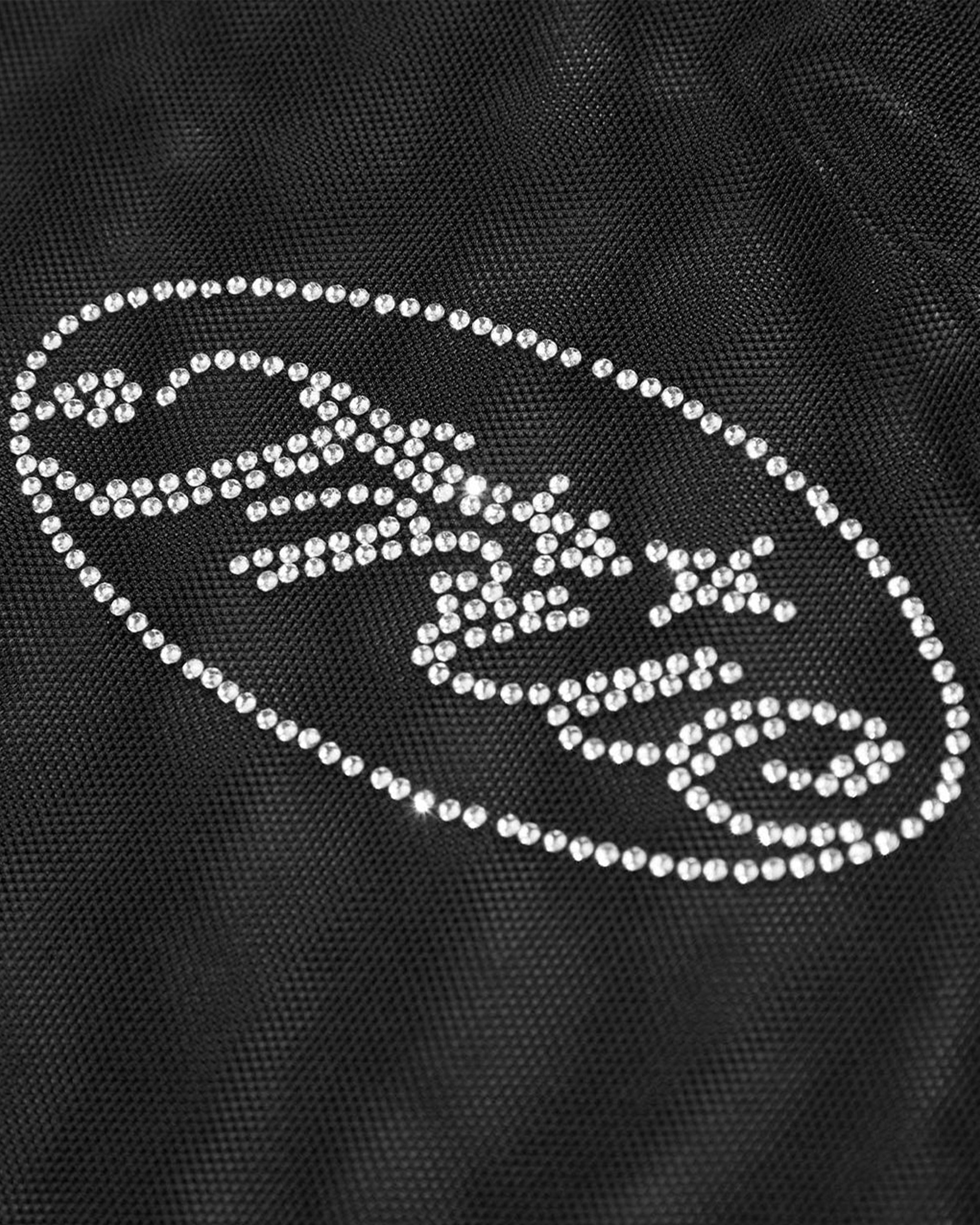 TRUE MESH RHINESTONE LS CROP TOP - BLACK