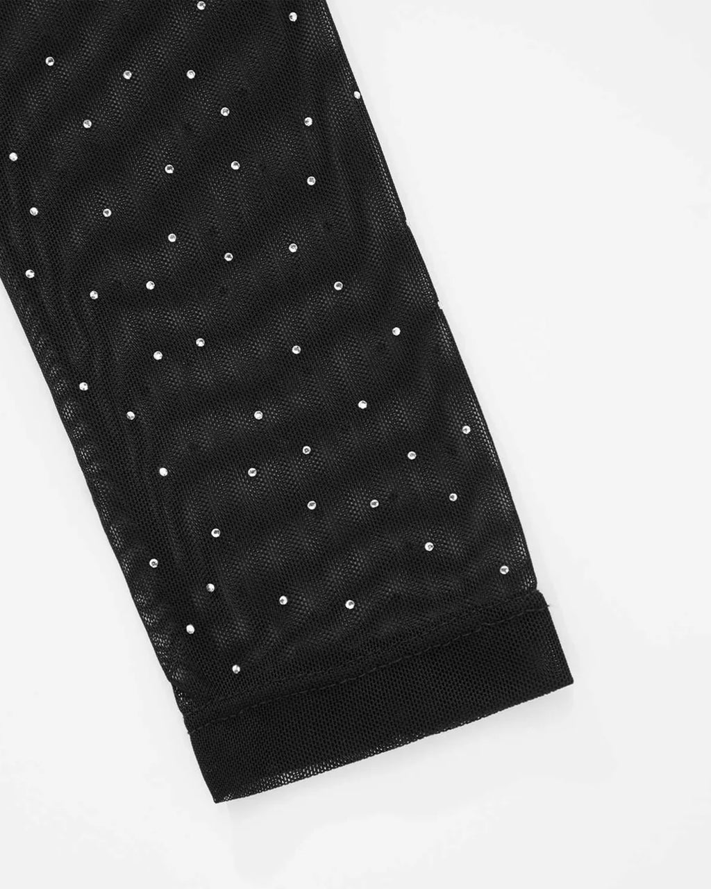 TRUE MESH RHINESTONE LS CROP TOP - BLACK