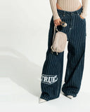 TRUE - Pinstripe Mid-Rise Jeans - Blue