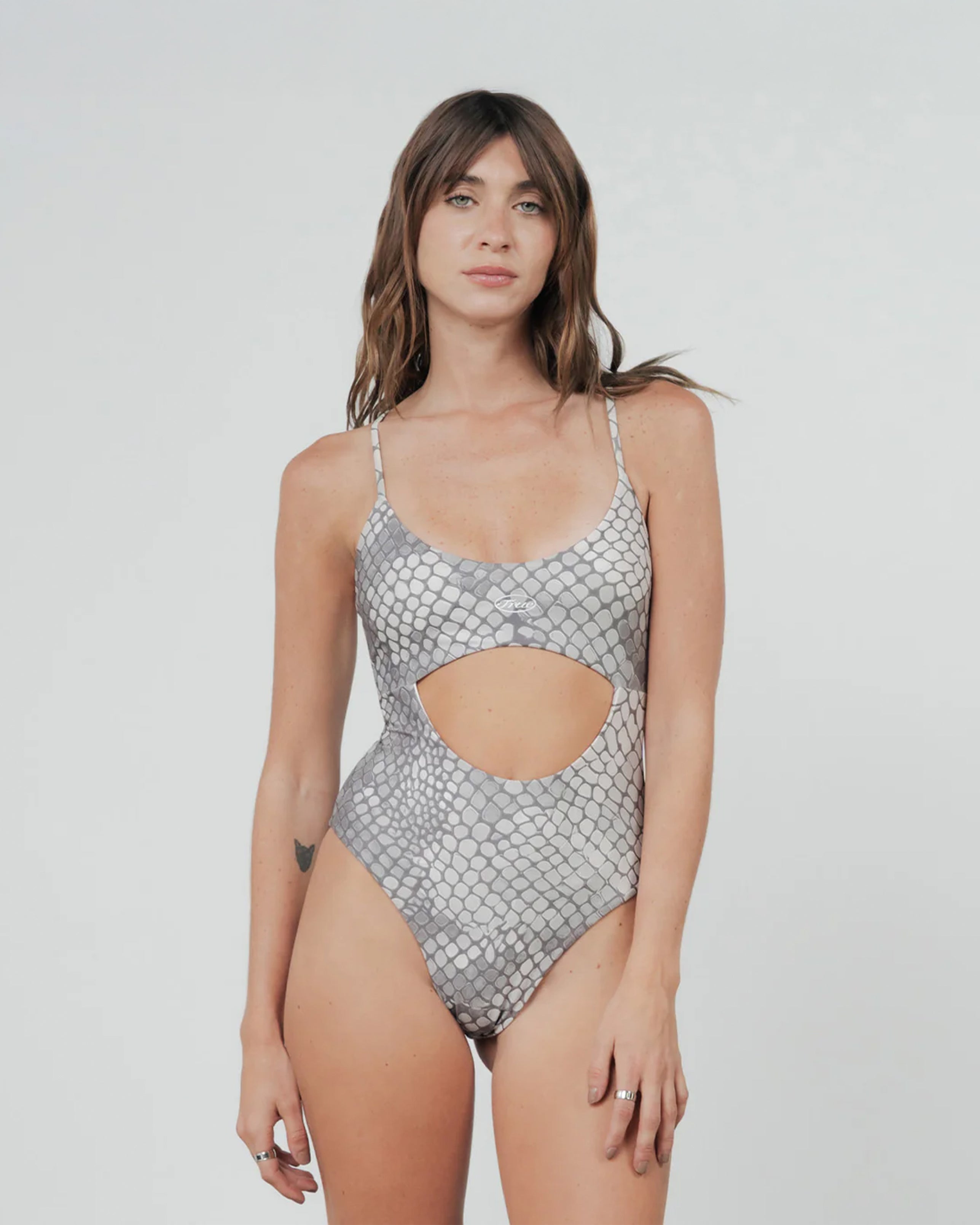 TRUE PYTHON CUT-OUT BODYSUIT - GRAY
