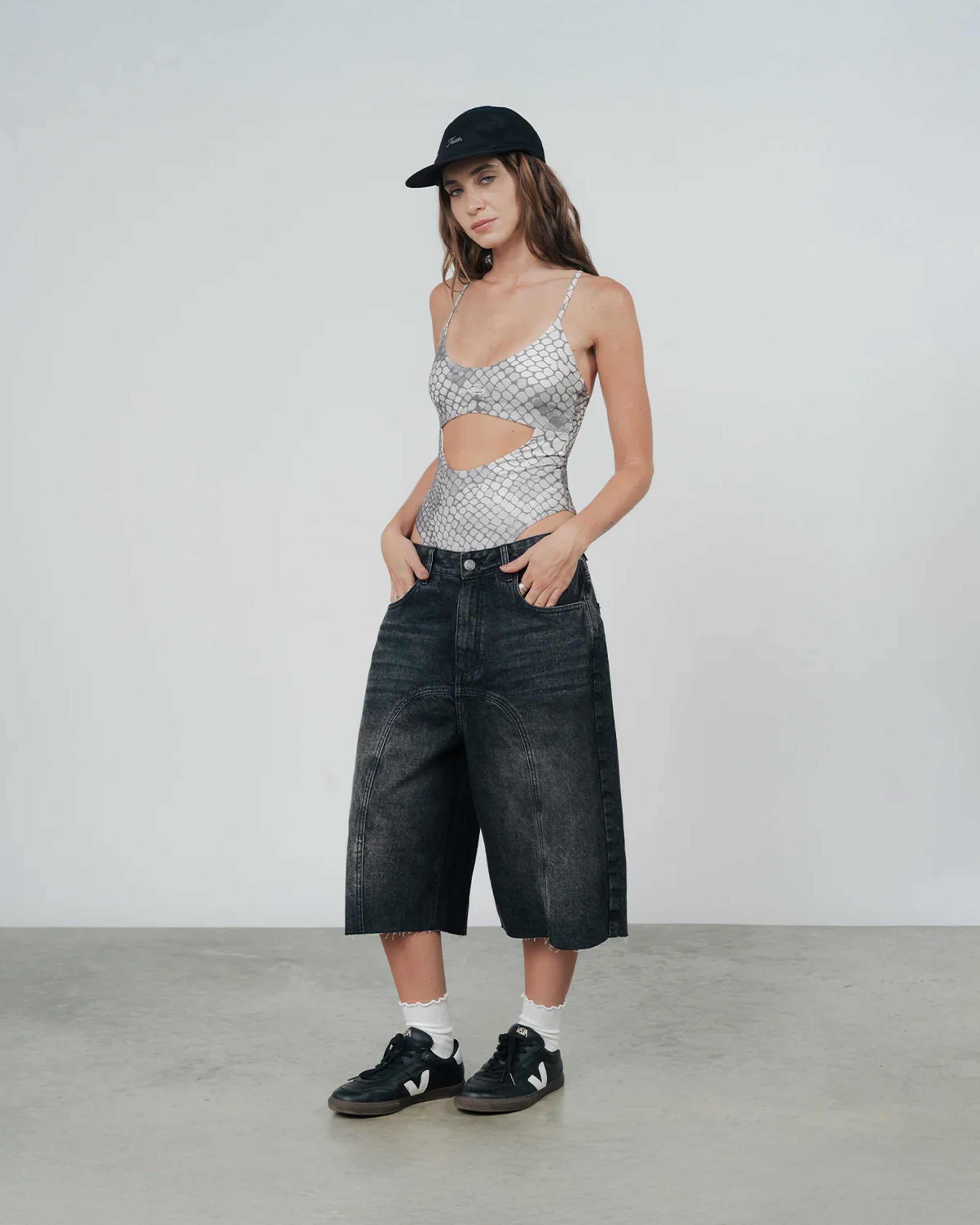 TRUE PYTHON CUT-OUT BODYSUIT - GRAY