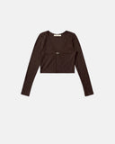 TRUE - Rib Cropped Cardigan - Brown