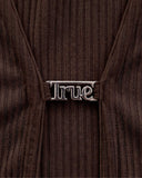 TRUE - Rib Cropped Cardigan - Brown