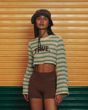 TRUE - Texture Wide Sleeve Crop Top Cream