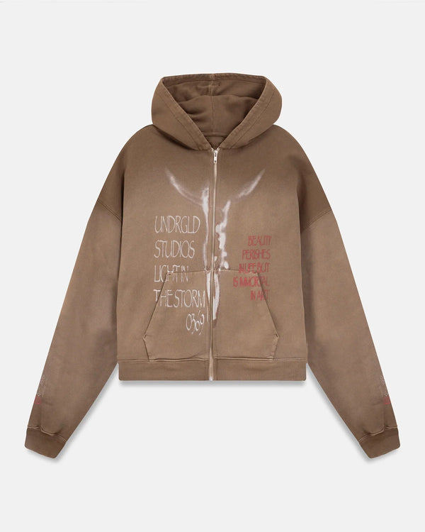 UNDERGOLD - Hoodie Pilgrimage Risen Boxy Fit Zip Up Washed Brown