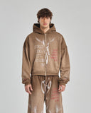 UNDERGOLD - Hoodie Pilgrimage Risen Boxy Fit Zip Up Washed Brown