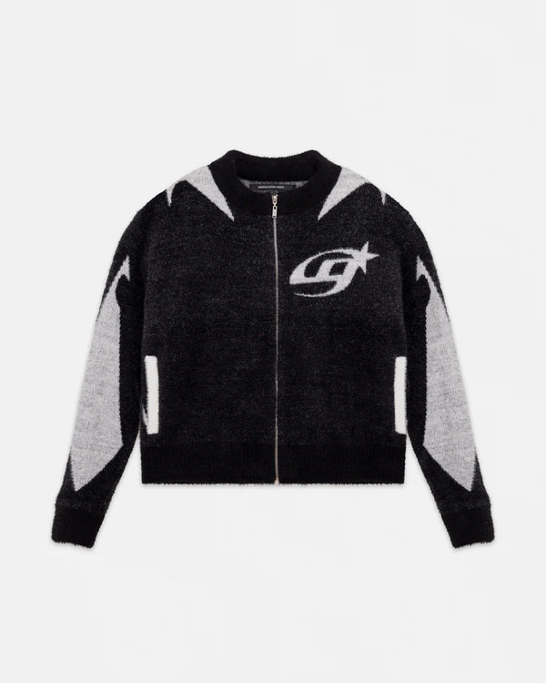 UNDERGOLD - Basics UG Star Mohair Knit Zip Up Jacket Black/White