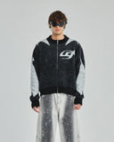 UNDERGOLD - Basics UG Star Mohair Knit Zip Up Jacket Black/White