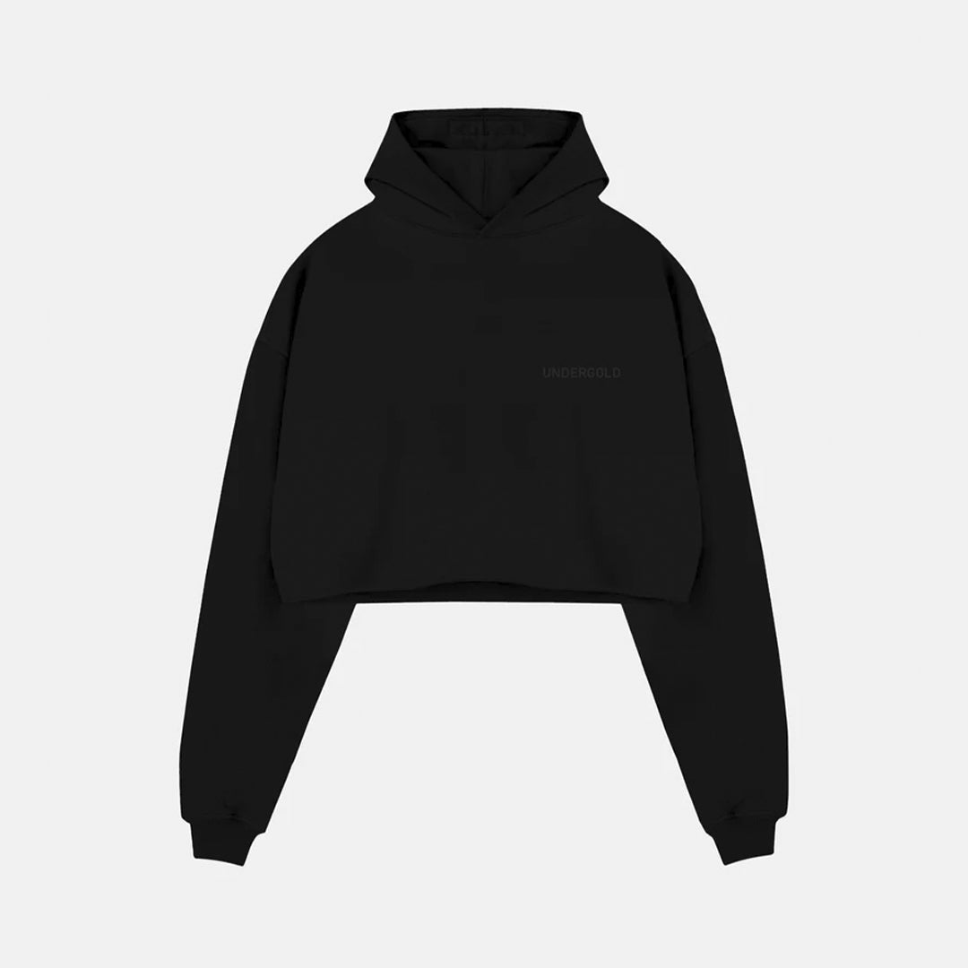 UNDERGOLD LINE LOGO CROPPED HOODIE BLACK
