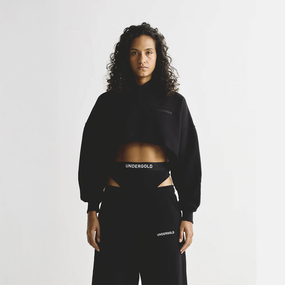 UNDERGOLD LINE LOGO CROPPED HOODIE BLACK