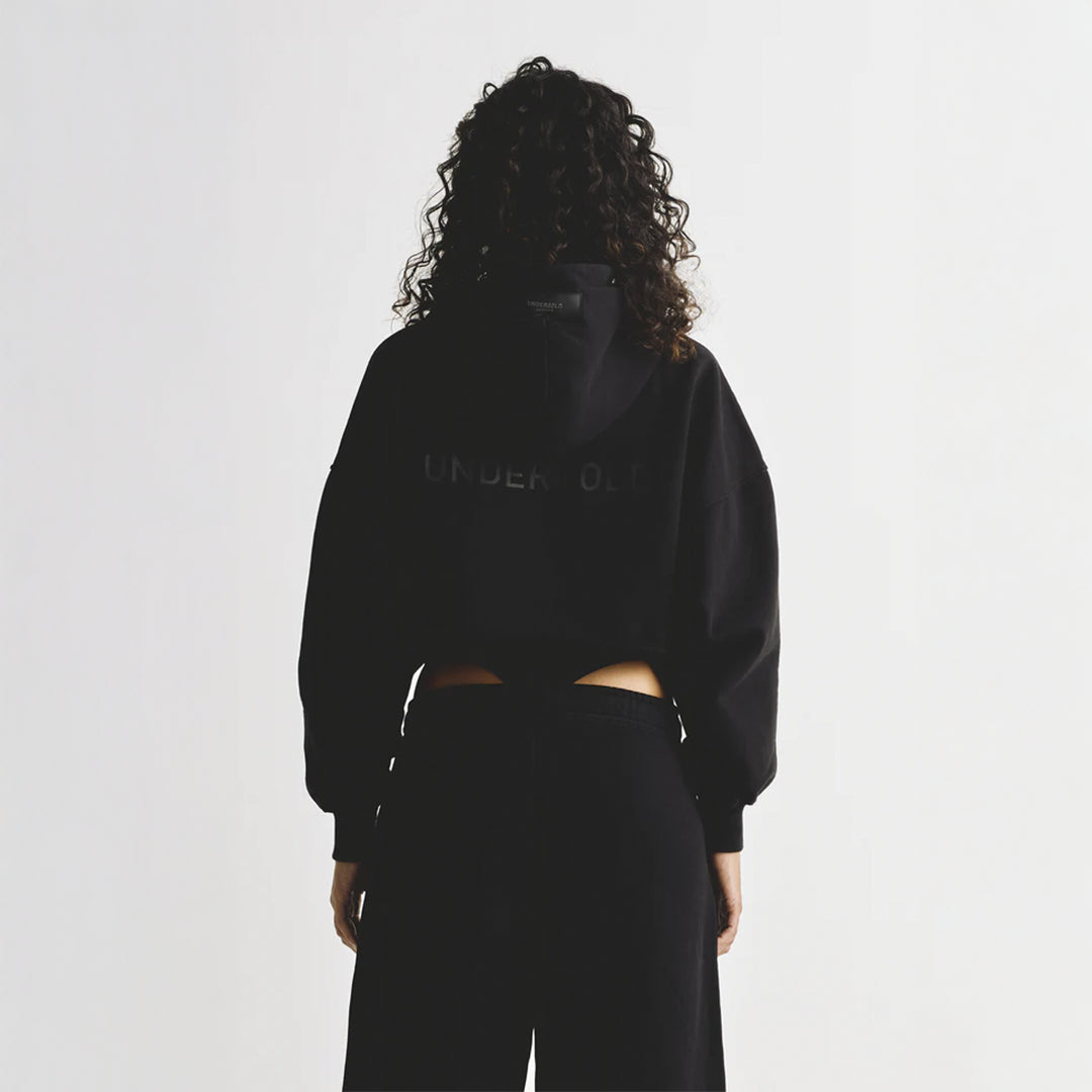 UNDERGOLD LINE LOGO CROPPED HOODIE BLACK