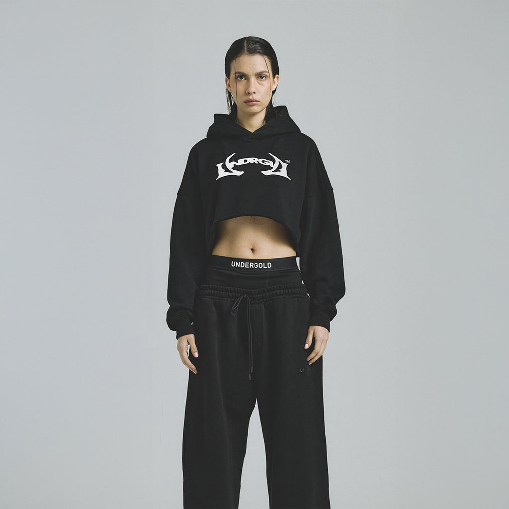 UNDERGOLD THUNDER RIDER BASIC CROPPED HOODIE BLACK