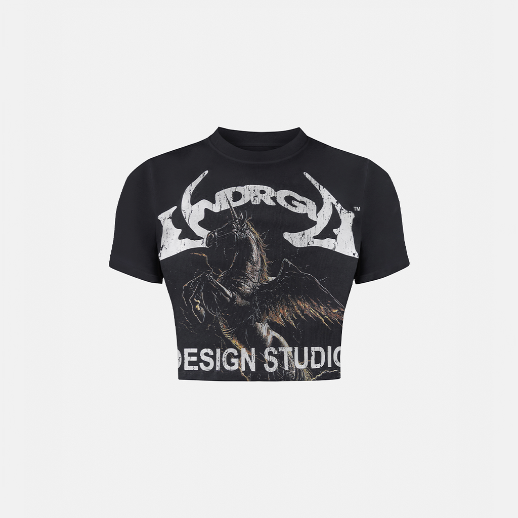 THUNDER RIDER PEGASUS BABY TEE VINTAGE BLACK