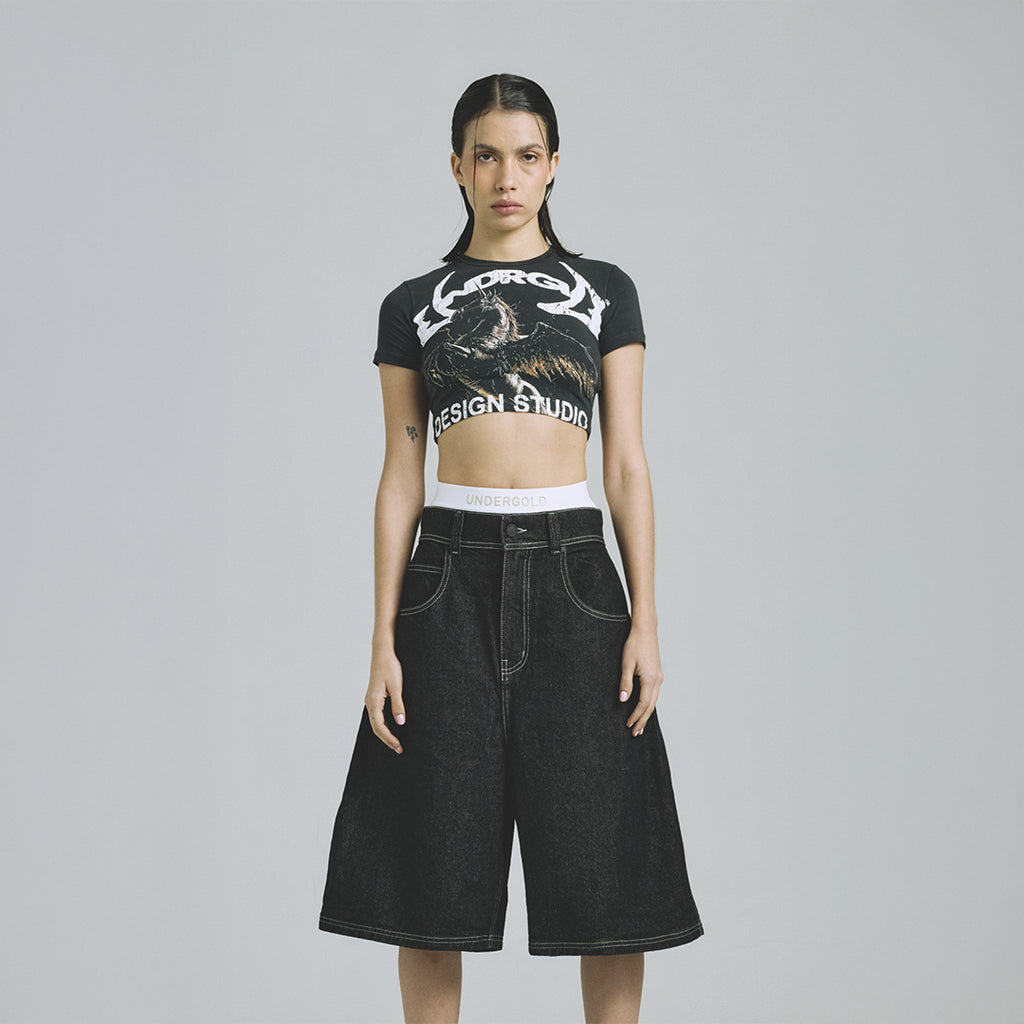 THUNDER RIDER PEGASUS BABY TEE VINTAGE BLACK