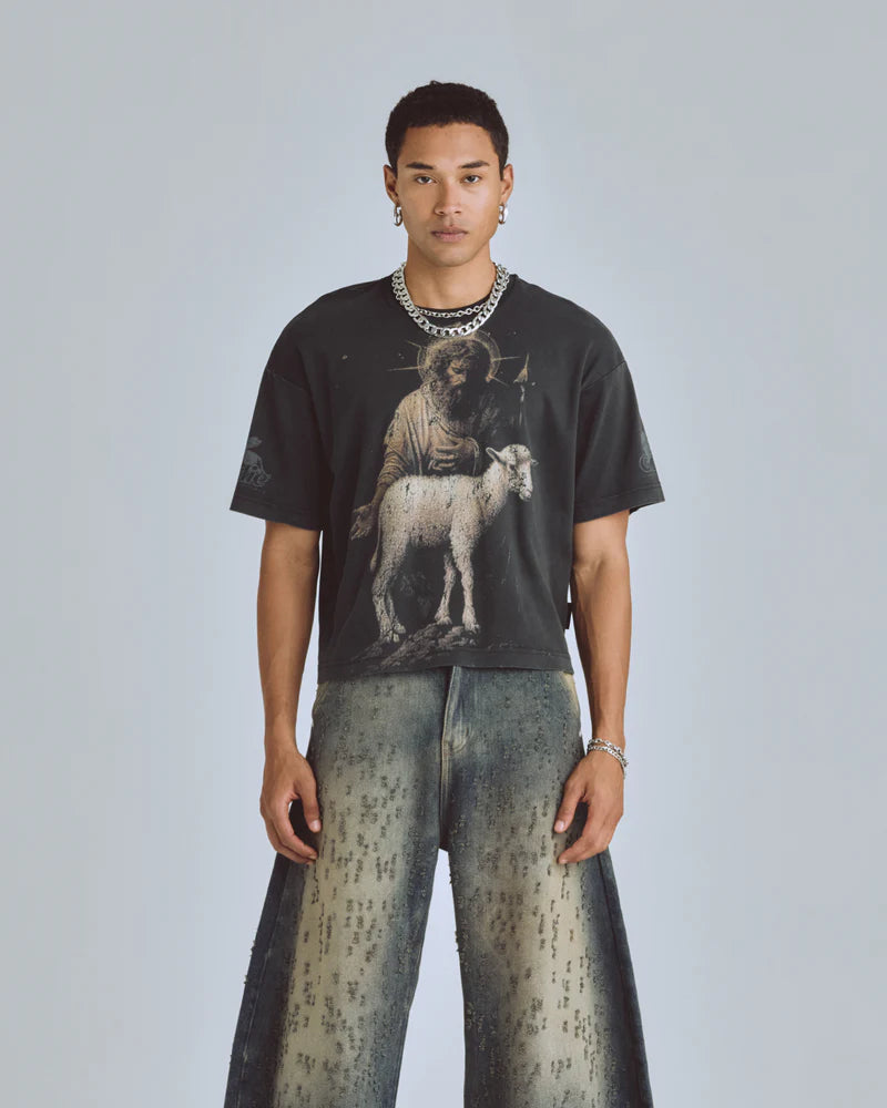 AGNUS DEI SAINT SHEPHERD BOXY FIT TSHIRT VINTAGE BLACK